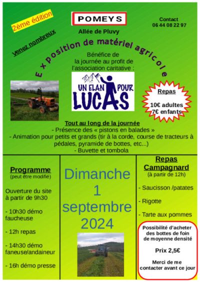 Expo materiel agricole Pomeys -1er septembre 2024- Monts Actus