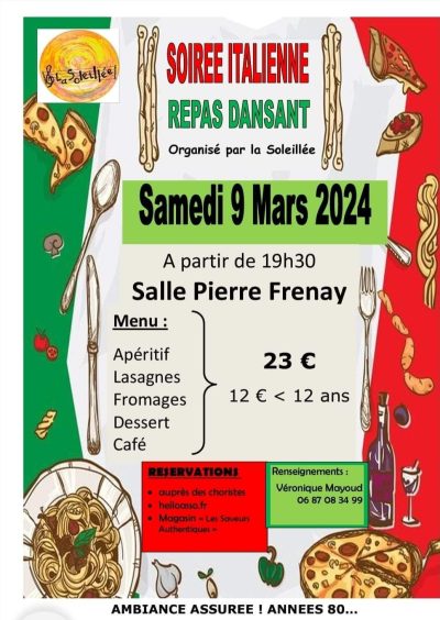 Soiree italienne Saint Laurent de Chamousset -9 mars 2024- Monts Actus