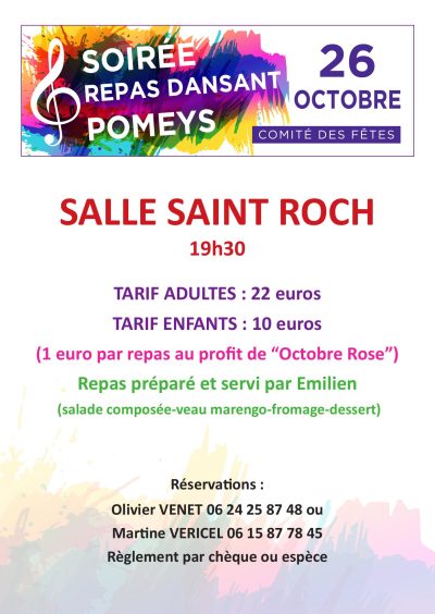 Soirée repas dansant Pomeys -26 octobre 2024- Monts Actus