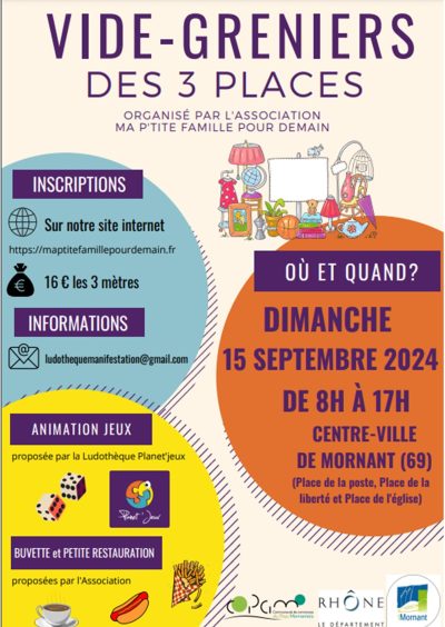 vide greniers des 3 places Mornant -15 septembre 2024- Monts Actus